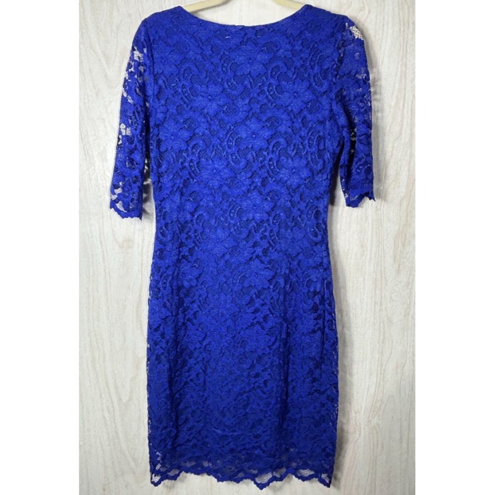 Belle Badgley Mischka Katia Dress Womens 12 Blue Lace Sheath Cocktail Party - Picture 5 of 11